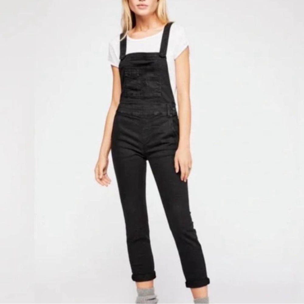 Free People Black Denim Overalls Size 28